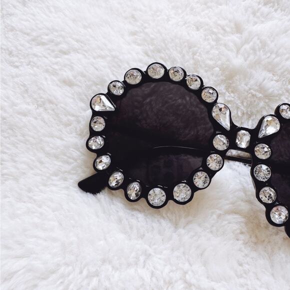 Diana Black & White Round Crystal Embellished Sunglasses - Picture 2 of 9
